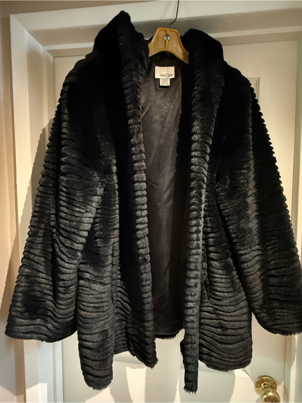 East 5th Black Faux Fur Open-Front Cape Coat